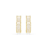 Matrix hoop earrings, Baguette cut, Heart, Small, White, Gold-tone plated